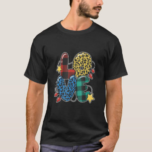 T-shirt Leopard Buffalo Plaid Christmas Lights Noël L