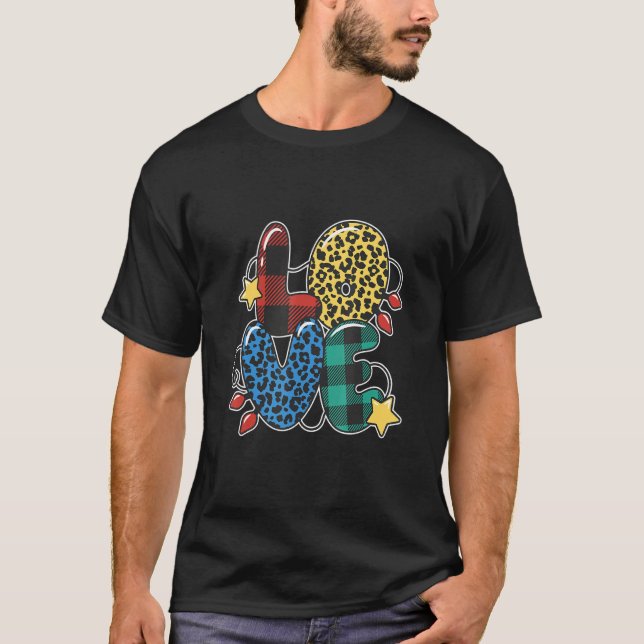T-shirt Leopard Buffalo Plaid Christmas Lights Noël L (Devant)