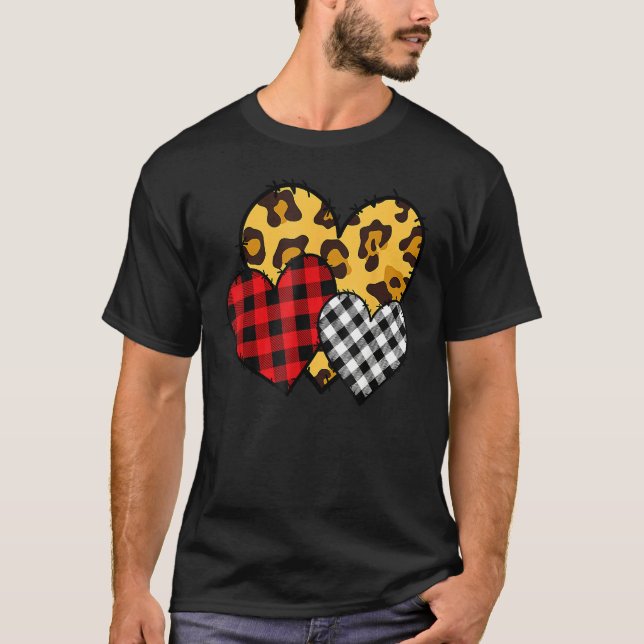 T-shirt Leopard Buffalo Red Black Plaid Heart Funny Valent (Devant)