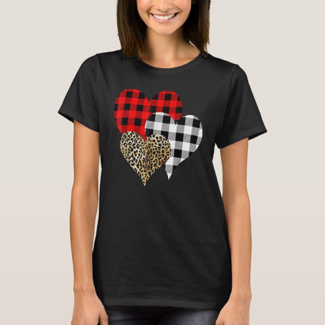 T-shirt Leopard Buffalo Red Black Plaid Heart Funny Valent (Devant)
