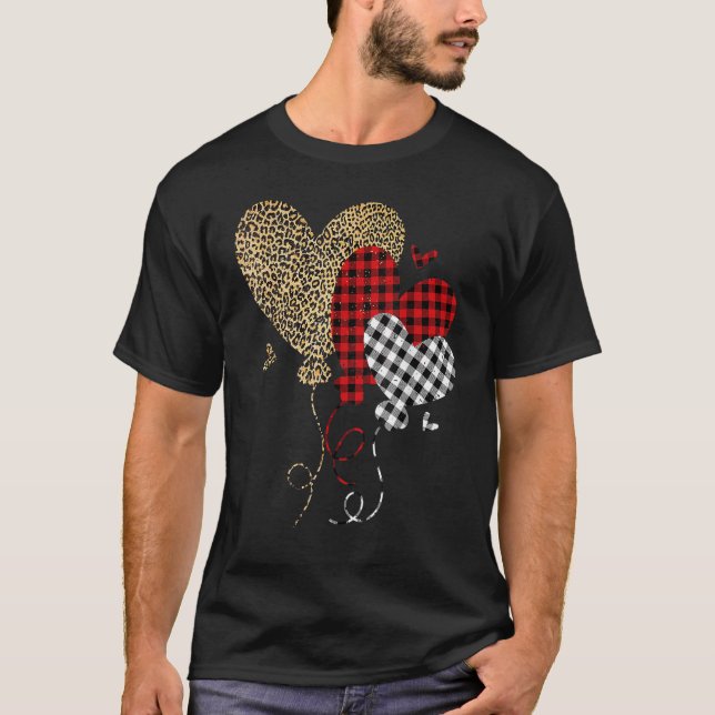 T-shirt Leopard Buffalo Red Black Plaid Heart Funny Valent (Devant)