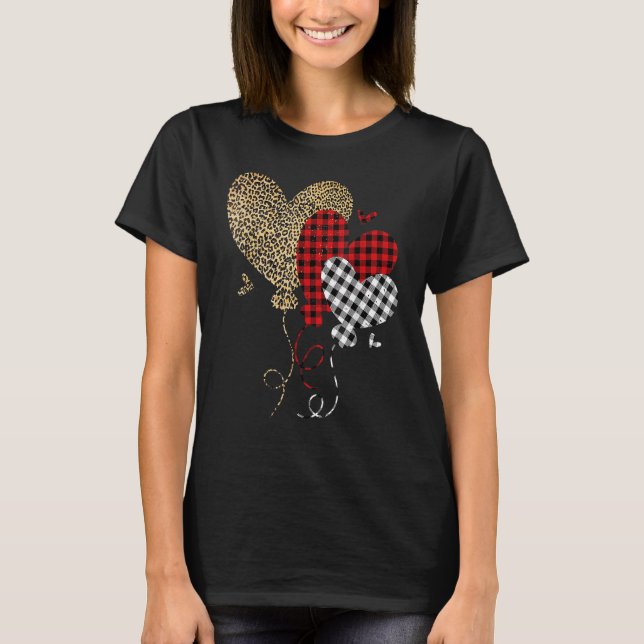T-shirt Leopard Buffalo Red Black Plaid Heart Funny Valent (Devant)