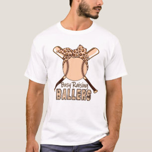 T-shirt Leopard Busy Raising Ballers Drôle Maman Baseball 