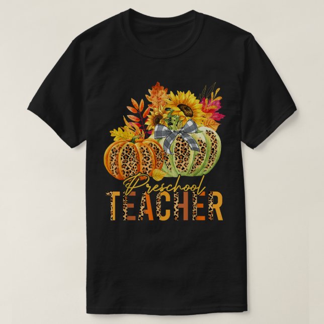 T-shirt Leopard Citrouille Enseignant préscolaire Automne  (Design devant)