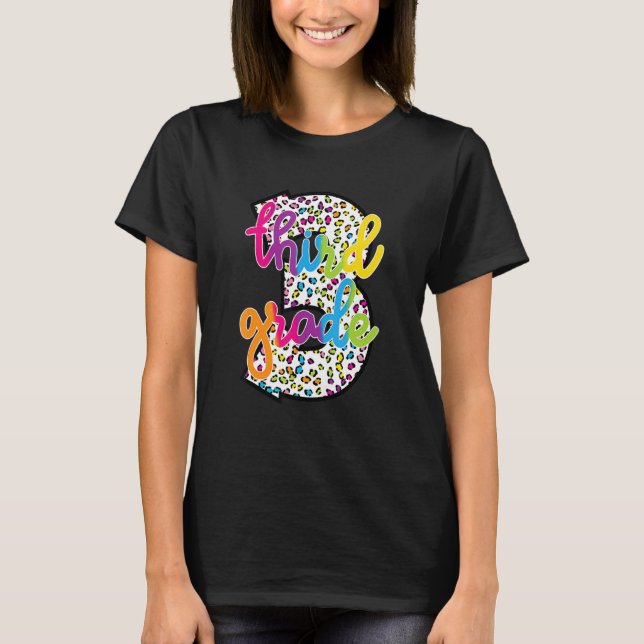 T-shirt Léopard coloré Numéro Enseignant de troisième anné (Devant)