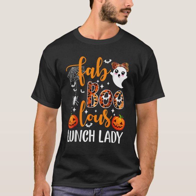 T-shirt Leopard Fab Boo Lous Lunch Lady Équipe Enseignant  (Devant)