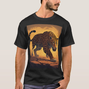 T-shirt Léopard Féroce Errant au Coucher du Soleil