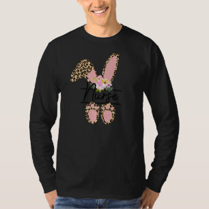 T-shirt Leopard Floral Nurse Pâques Avec Bunny Ear Happy E