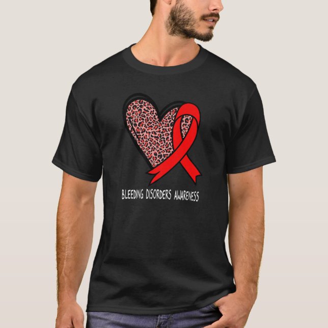 T-shirt Leopard Heart Bleeding Disorders Awareness Red Rib (Devant)