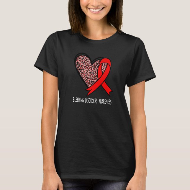 T-shirt Leopard Heart Bleeding Disorders Awareness Red Rib (Devant)