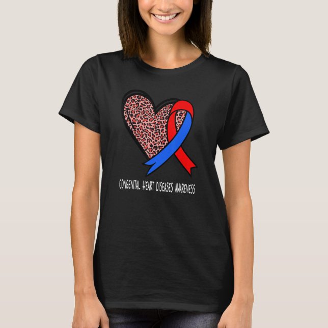 T-shirt Leopard Heart Congenital Heart Diseases Awareness  (Devant)
