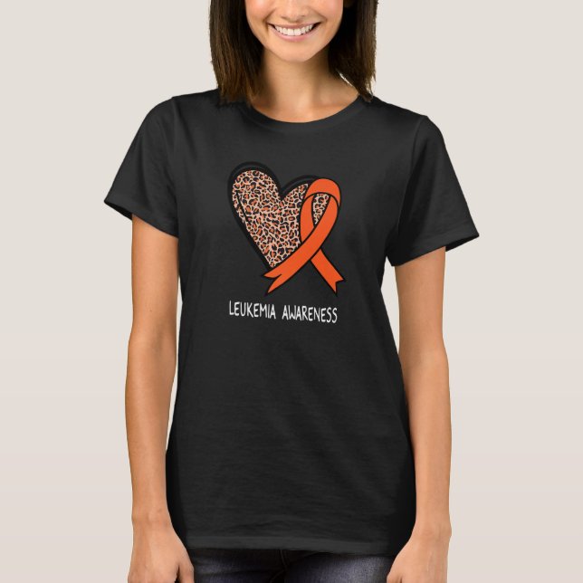 T-shirt Leopard Heart Leukemia Awareness Orange Ribbon (Devant)