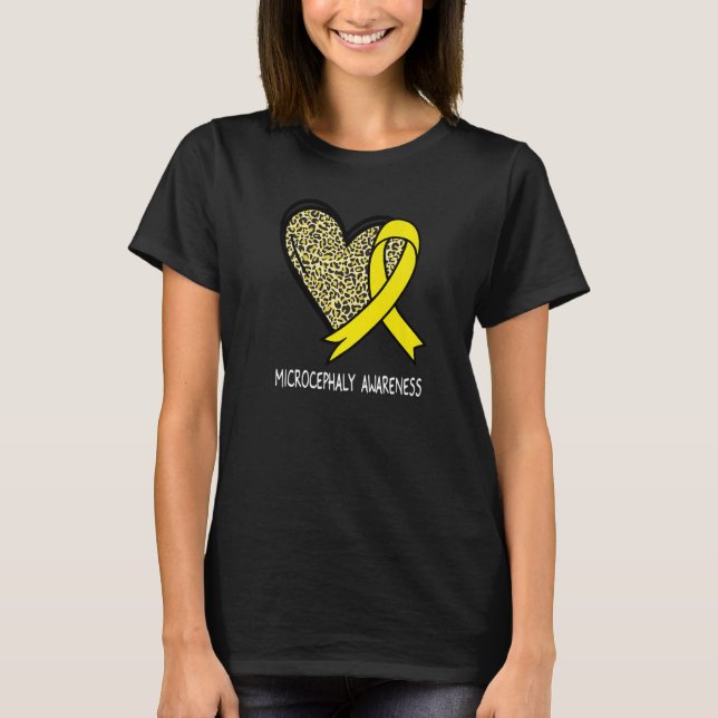T-shirt Leopard Heart Microcephaly Awareness Yellow Ribbon (Devant)