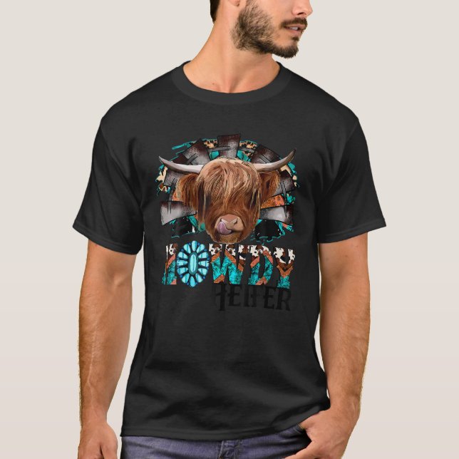 T-shirt Leopard Highland Cow Howdy Heifer Pays de l'Ouest (Devant)
