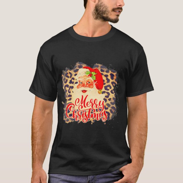 T-shirt Leopard les années 70 Père Noël Joyeux Noël Père N (Devant)