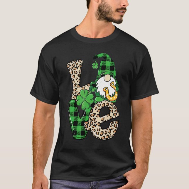 T-shirt Leopard Love Gnome Lucky Shamrock St Patrick's Day (Devant)