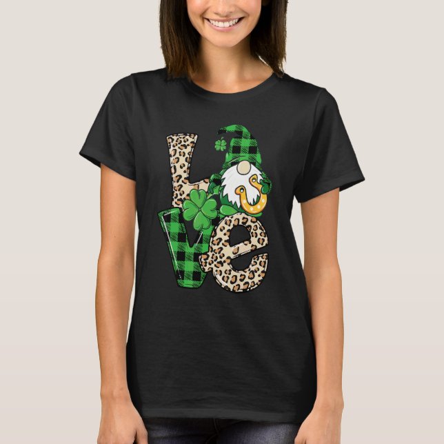 T-shirt Leopard Love Gnome Lucky Shamrock St Patrick's Day (Devant)