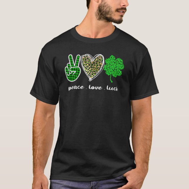 T-shirt Leopard Peace Love Luck Saint Patrick's Day (Devant)