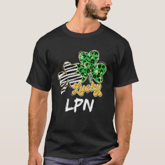 T-shirt Leopard Plaid Shamrock Lucky LPN Infirmière Funny 