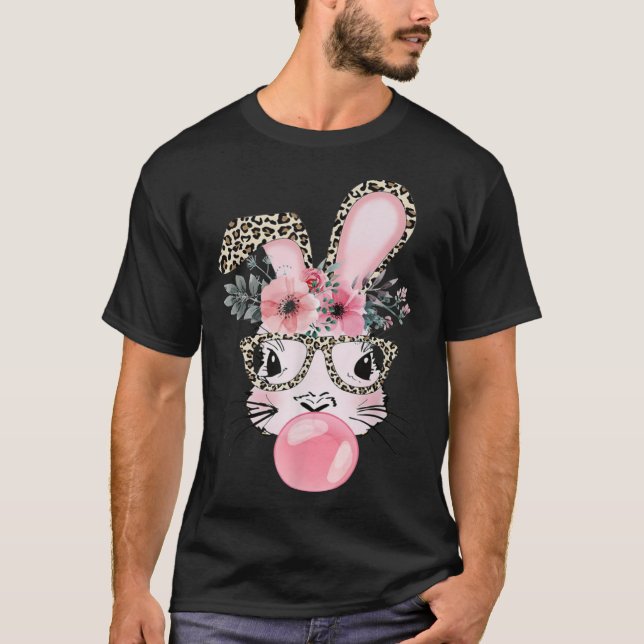 T-shirt Leopard Print Rabbit Bunny Blowing Bubble Gum East (Devant)