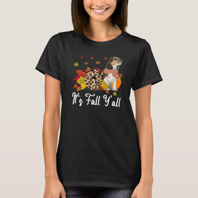 T-shirt Leopard Pumpkin Falling It's Fall Y'all Yellow Bea (Devant)