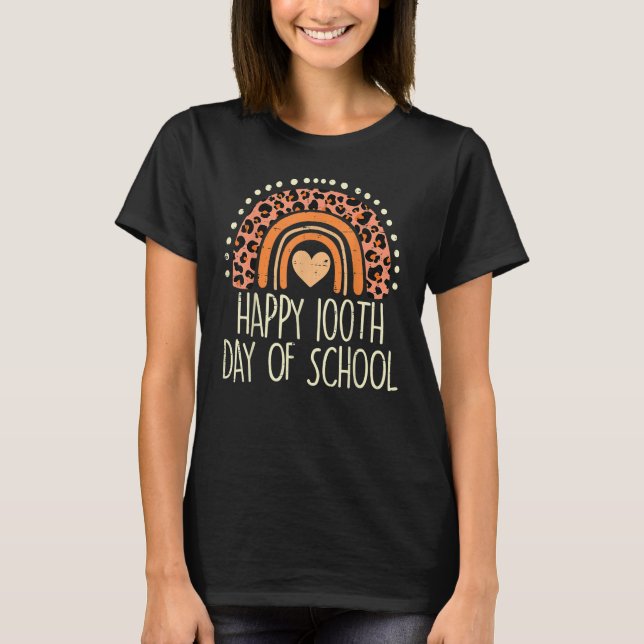 T-shirt Leopard Rainbow Happy 100th Day School Cute 100 Da (Devant)