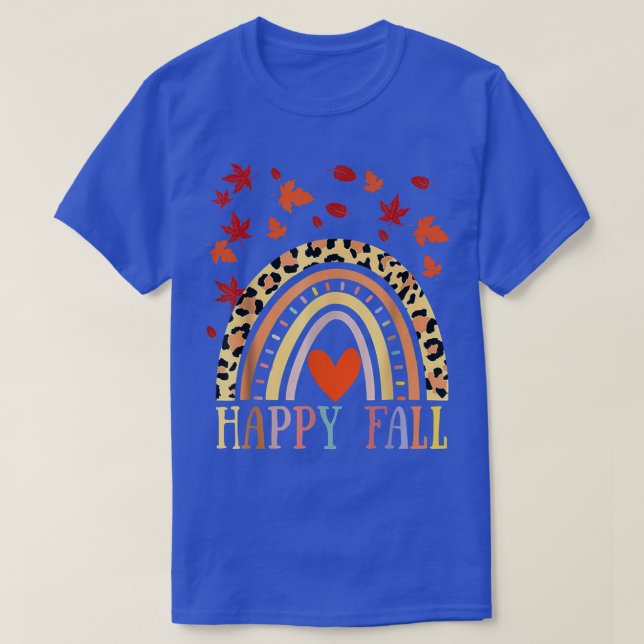 T-shirt Leopard Rainbow Peace Heart Happy Fall Maple Leave (Design devant)