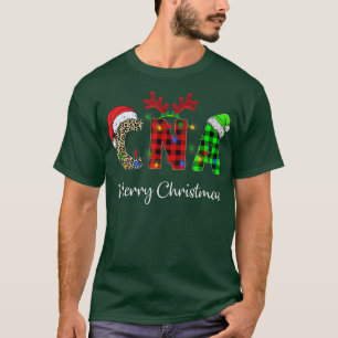 T-shirt Leopard Red Plaid CNA Infirmière Santa Hat Reindee