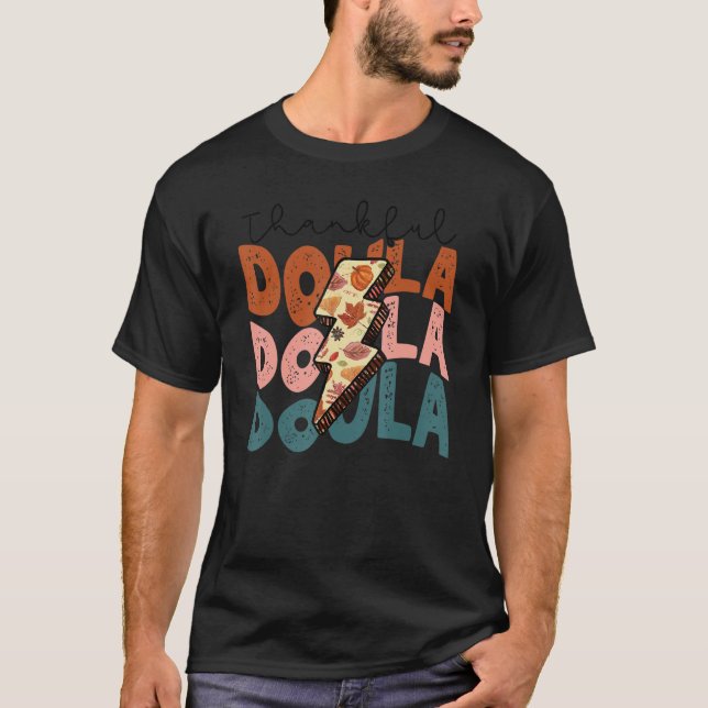 T-shirt Leopard Retro Thankful Doula Stacking Un Merci (Devant)