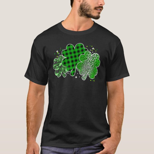 T-shirt Leopard Shamrock Lucky Charm Men Women Irish St Pa (Devant)
