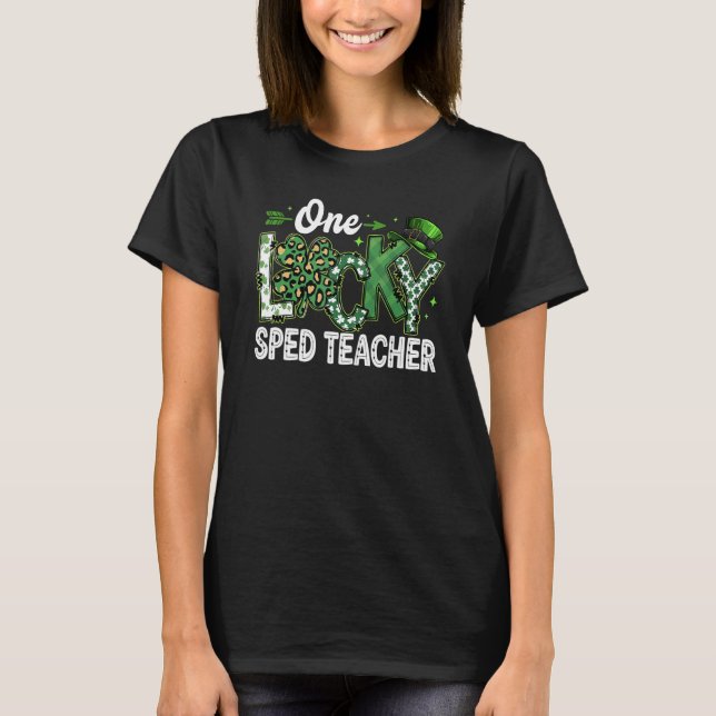 T-shirt Leopard Shamrock One Lucky Sped Teacher St. Patric (Devant)