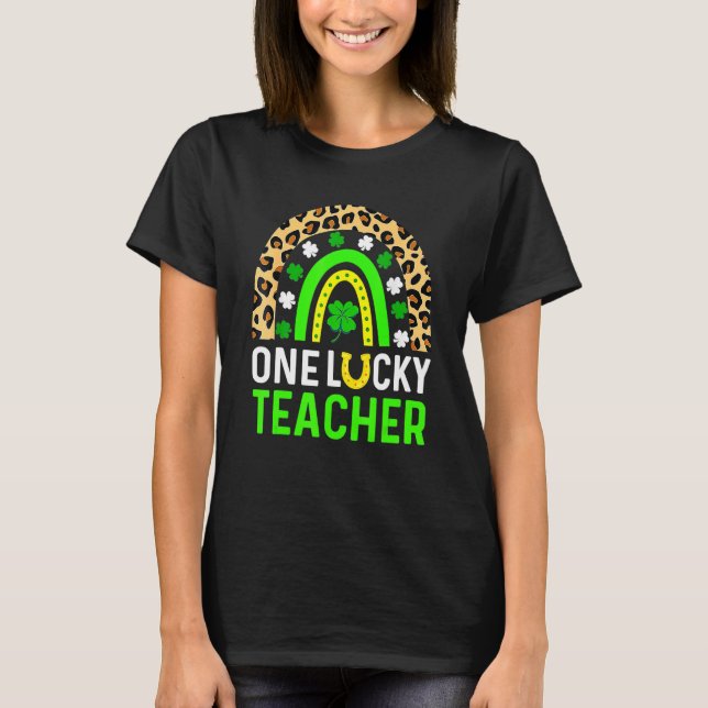 T-shirt Leopard Shamrock One Lucky Teacher St Patrick's Da (Devant)