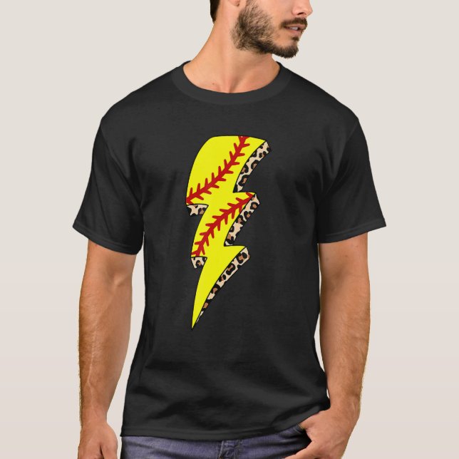 T-shirt Leopard Softball Lightning Bolt Game Day Mama Moth (Devant)