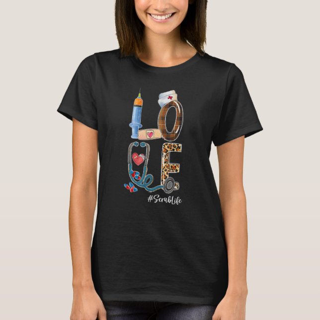 T-shirt Leopard Stethocope Love Scrub Life Nurse Week Nurs (Devant)