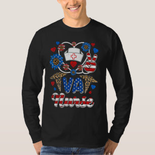 T-shirt Leopard Sunflower VA Nurse American Flag Funny 4th
