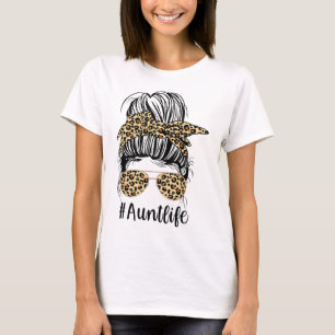 T-shirt Léopard Tante Vie drôle Messy Bun Girl Mot