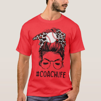 T-shirt Leopard TBall Coach Life Messy Bun Game Day Mère