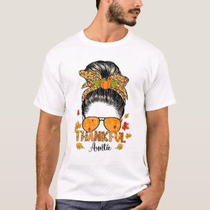 T-shirt Leopard Thankful Tante Fall Messy Bun Thanksgivin