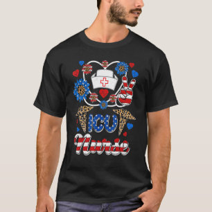 T-shirt Léopard Tournesol Icu Infirmière Drapeau Américain