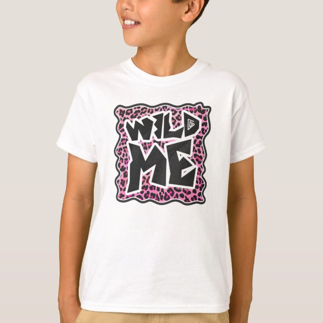 T-shirt Leopard Wild Me Noir et rose chaud (Devant)
