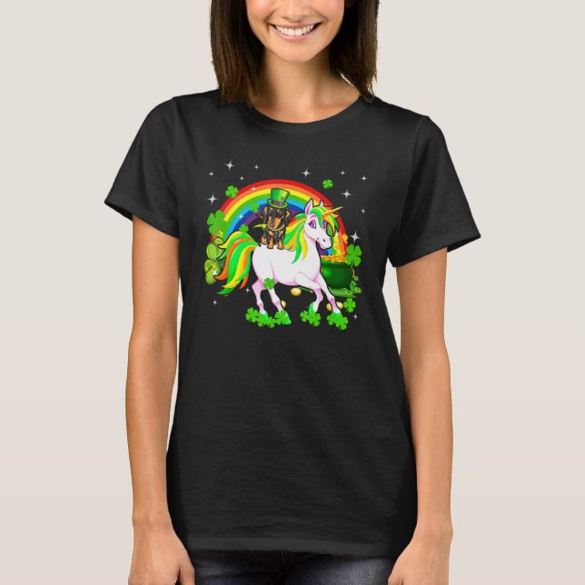T-shirt Leprechaun Dachshund équitation Unicorn Happy St P (Devant)