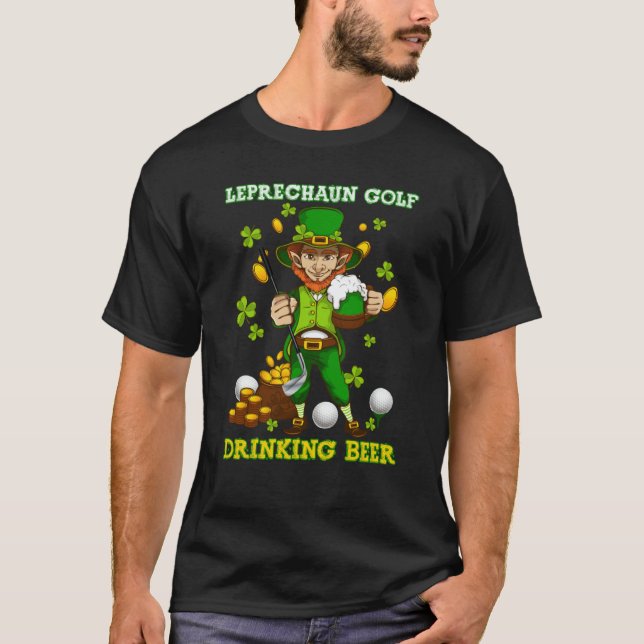T-shirt Leprechaun Golf Drinking Beer Saint Patricks Day M (Devant)