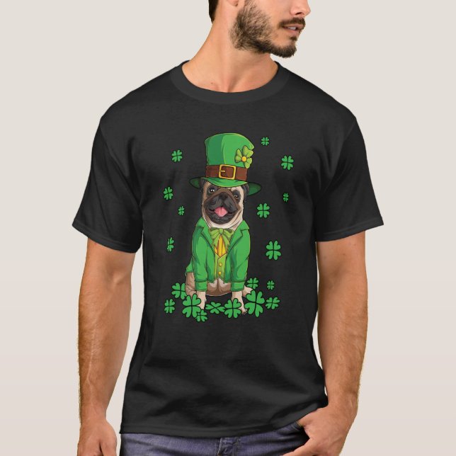 T-shirt Leprechaun Pug St Patrick's Day Shamrock Dog (Devant)