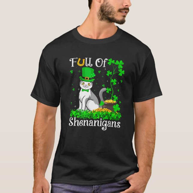 T-shirt Leprechaun Shamrock feuille écossaise plié Chat St (Devant)