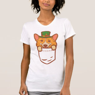 T-shirt Leprechaun Welsh Corgi Poche Jour de la Saint Patr