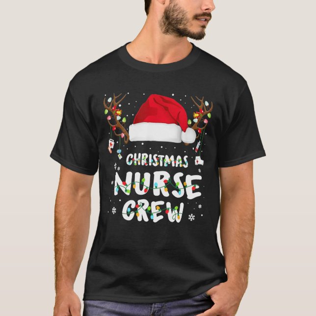 T-shirt L'équipage de l'infirmière de Noël Santa Hat Reind (Devant)