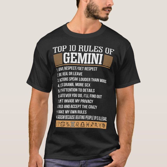 T-shirt Les 10 Meilleures Règles Du Zodiaque Gemini Renden (Devant)