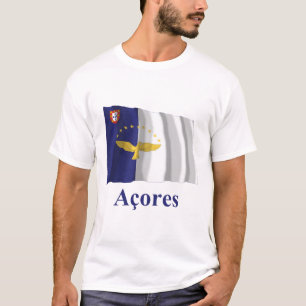 T-shirt Les Açores ondulant le drapeau avec le nom dans le