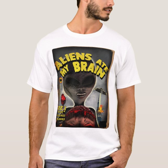 T-shirt Les Aliens Mangent My Brain Pulp Style (Devant)