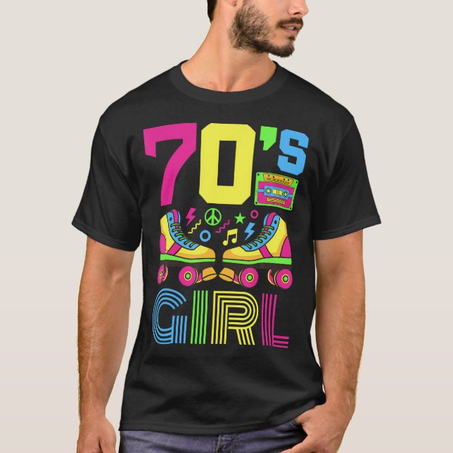 T-shirt les années 70 Fille 1970S Fashion Theme Party tenu (Devant)